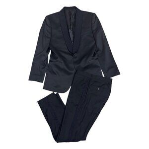 GRAFTON Luxury 2-Piece Black Blazer Jacket & Pants Business SUIT Mens 40T Medium